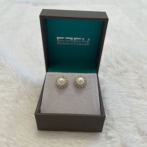 Effy Pearl and 0.09 Carat Diamond Earrings